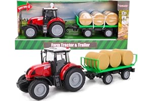 Toyland Tractor and Trailer 37cm Red with Lights and Sound - Farm Toys for Children (Tractor and Ball Trailer)