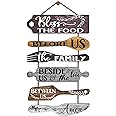 EXQUIDECA Bless the Food Before Us Farmhouse Kitchen Wall Decor - Dining Room Decorations Collage Wall Art in Neutral Grey Color - Wooden Rustic 6pcs Roped Sign 25x14 Inches Vertical