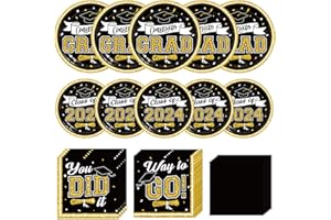 DAZONGE Graduation Decorations Class of 2024 Black and Gold, 200pcs Glitter Graduation Tableware Set Plates and Napkins for 2024 Graduation Party Decorations