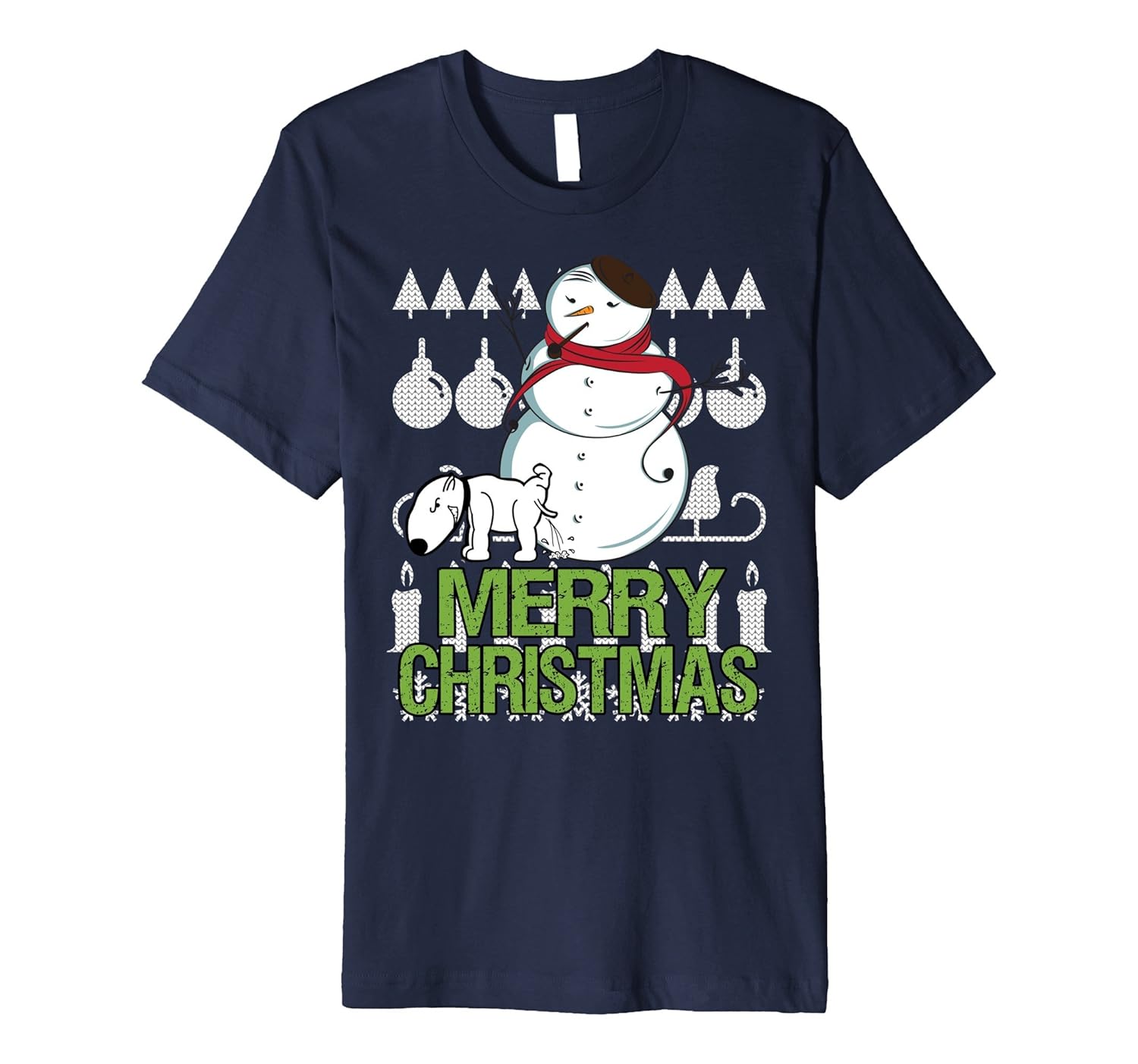 Funny Dog Peeing On Snowman Ugly Christmas Sweater T-shirt-ANZ