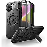 Dexnor for iPhone 13/iPhone 14 Case with Slide Camera Cover & Adjustable Kickstand & Built-in Screen Protector, Magnetic Rugged Shockproof Bumper Cases Heavy-Duty Magnetic Protective Cover,Black