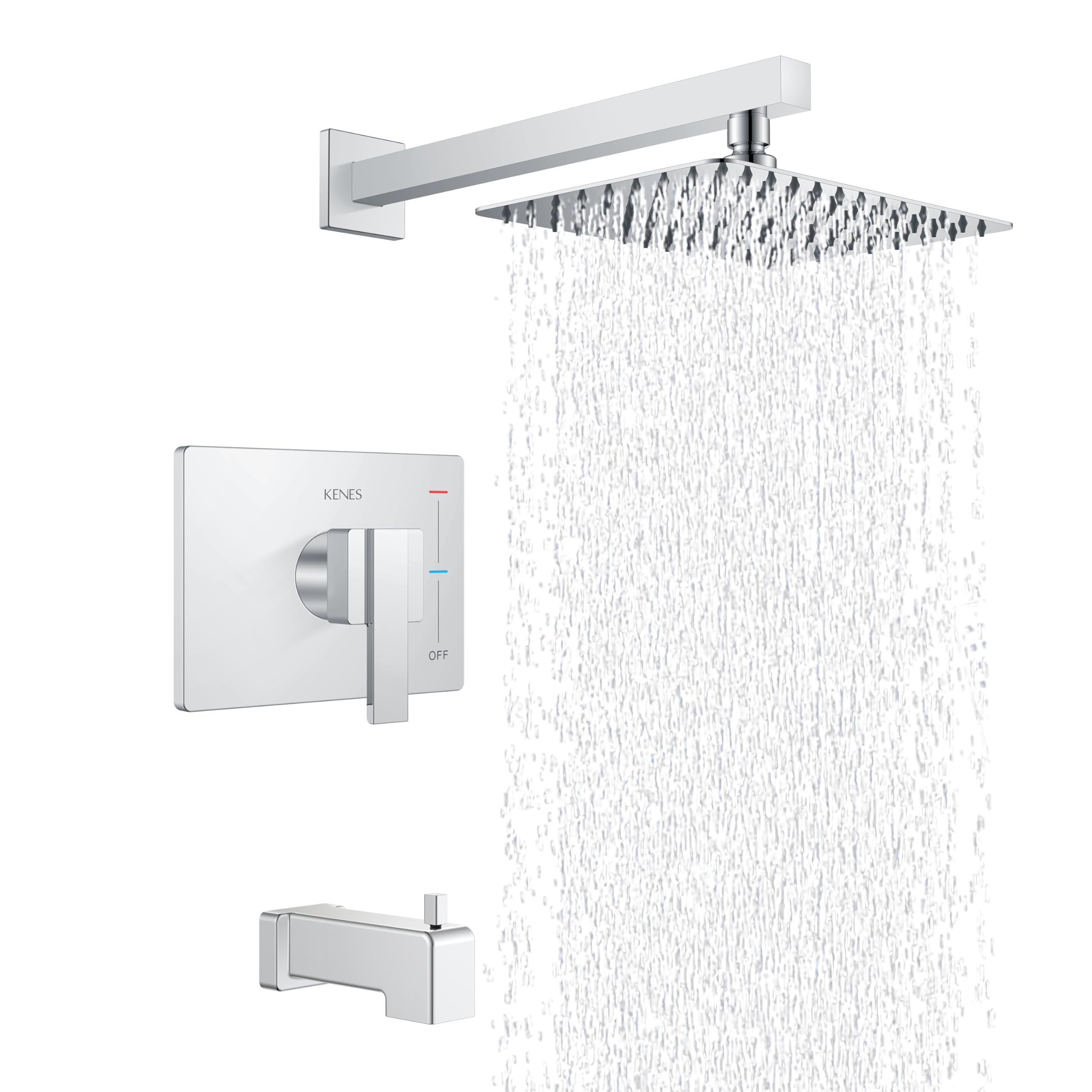 Photo 1 of KENES Polished Chrome Tub and Shower Trim Kit, Tub Shower Faucet Set Complete with 10-Inch Rainfall Shower Head and Tub Spout, KE-6024A-5 (Shower Valve Included)
