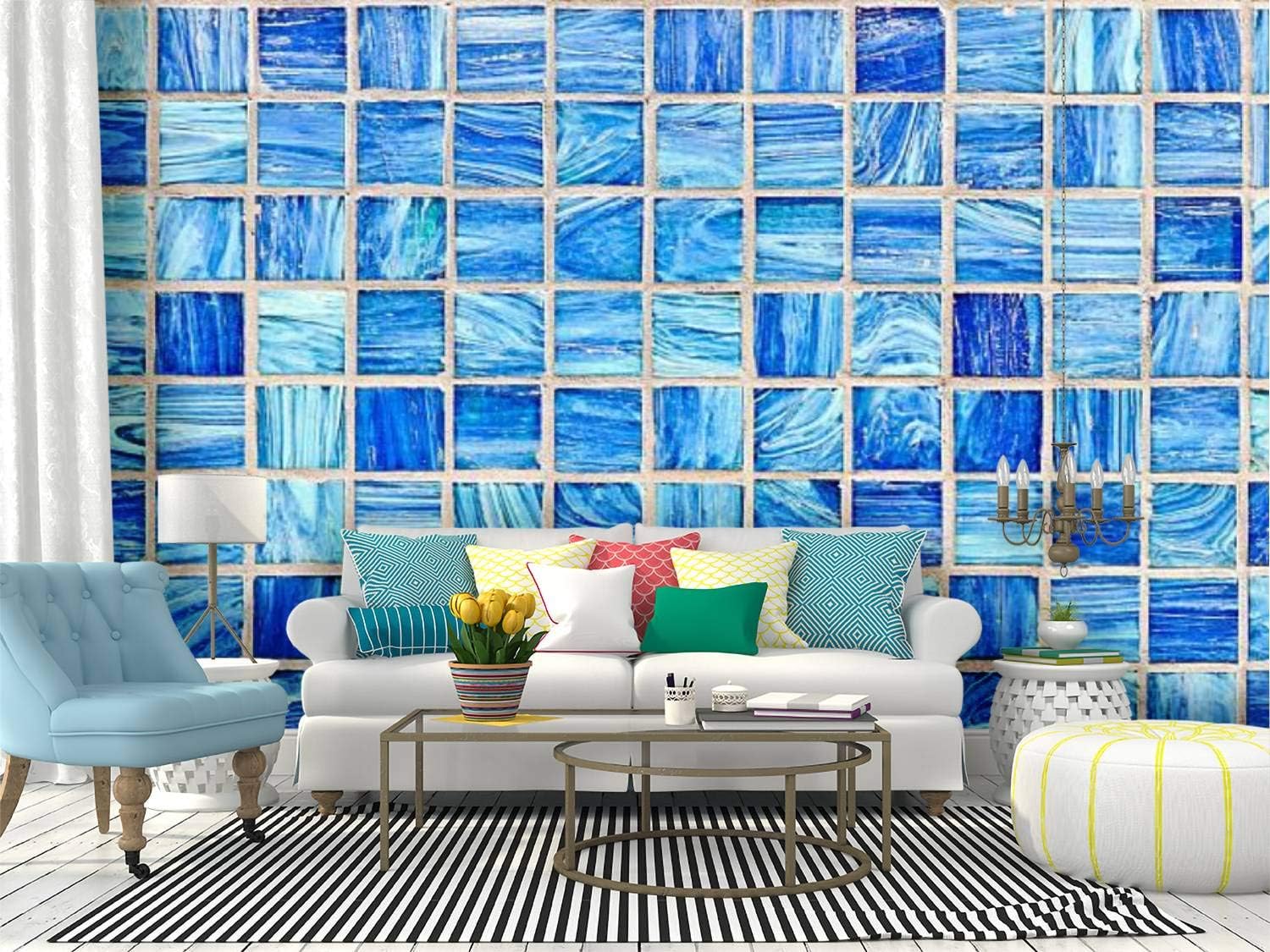 Kanworse Tiles Textures Multicoloured Mosaic Canvas Print Wallpaper Wall Mural Self Adhesive Peel & Stick Wallpaper Home Craft Wall Decal Wall Poster Sticker for Living Room