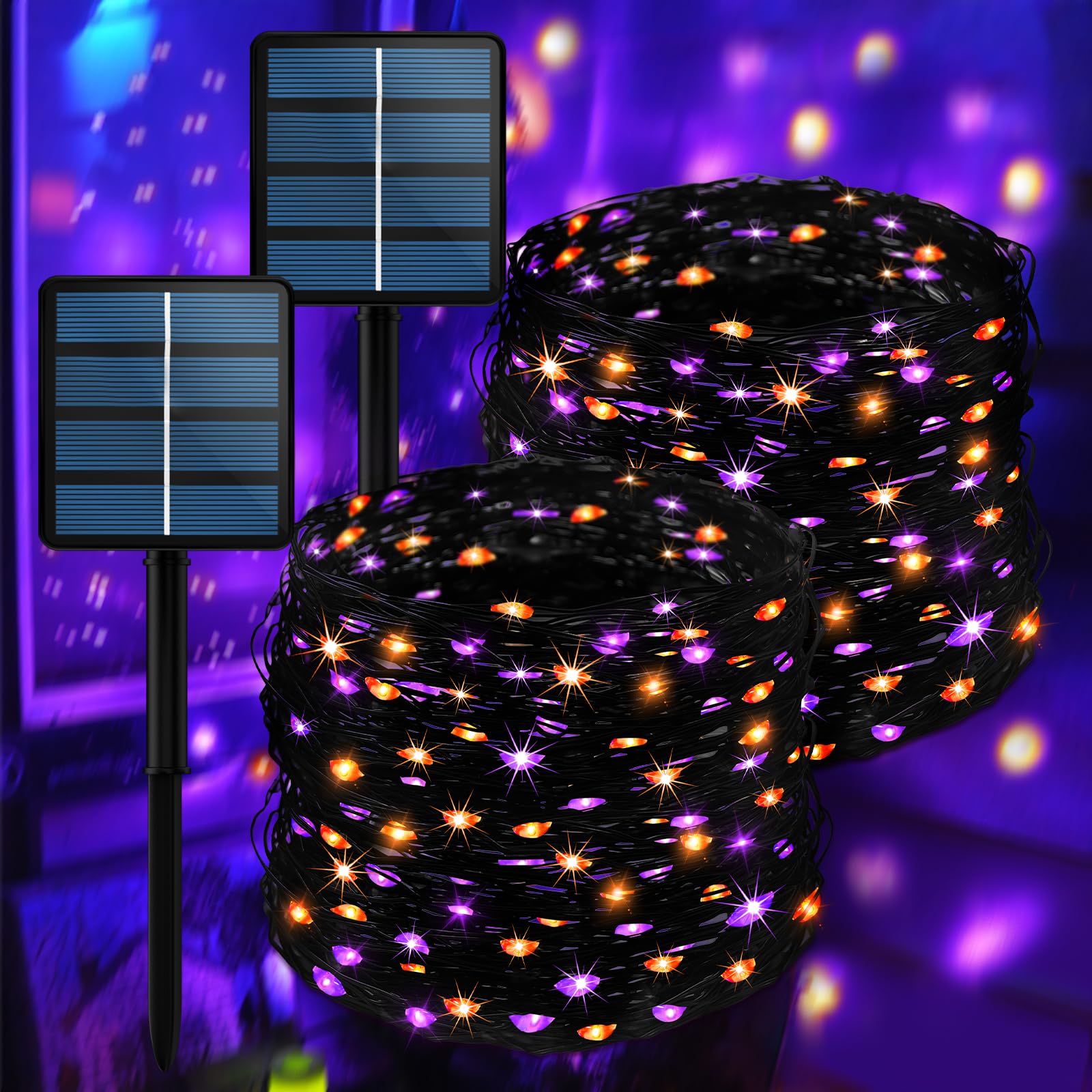 Photo 1 of 2-Pack 200LED Solar Halloween Lights?Orange& Purple String Lights?Solar Fairy Lights with 8 Modes?Halloween Lights Outdoor Waterproof for Bedroom Patio Garden Party Yard Decoration