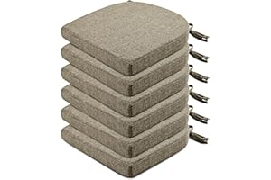 Wellsin Chair Cushions for Dining Chairs 6 Pack - Kitchen Chair Cushions with Ties and Non-Slip Backing - Dining Chair Pads 16"X16"X2", Khaki
