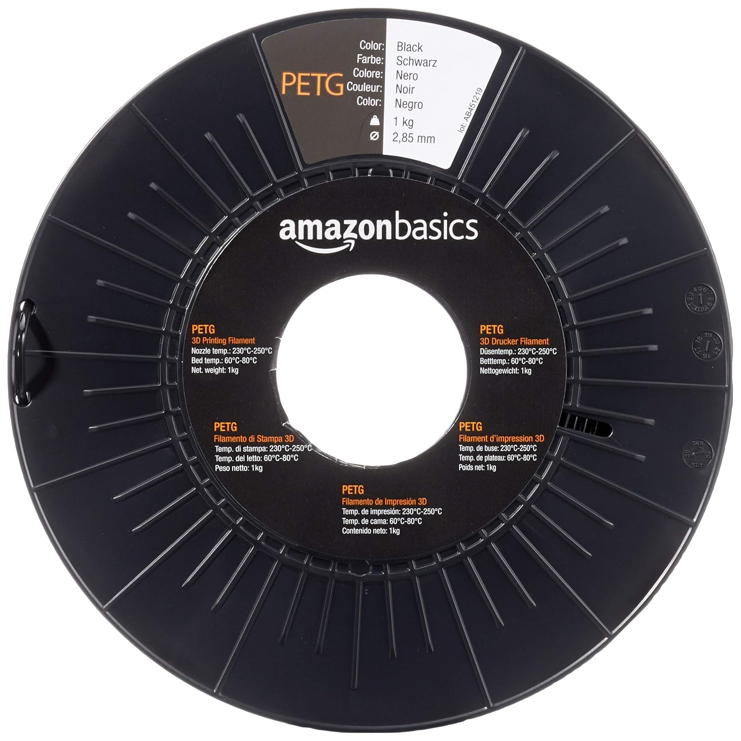 Amazon Basics PETG 3D Printer Filament, 2.85mm, Black, 1 kg Spool