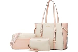 LOVEMATCH Women Fashion Synthetic Leather Handbags Tote Bag Shoulder Bag Top Handle Satchel Purse Set 4pcs