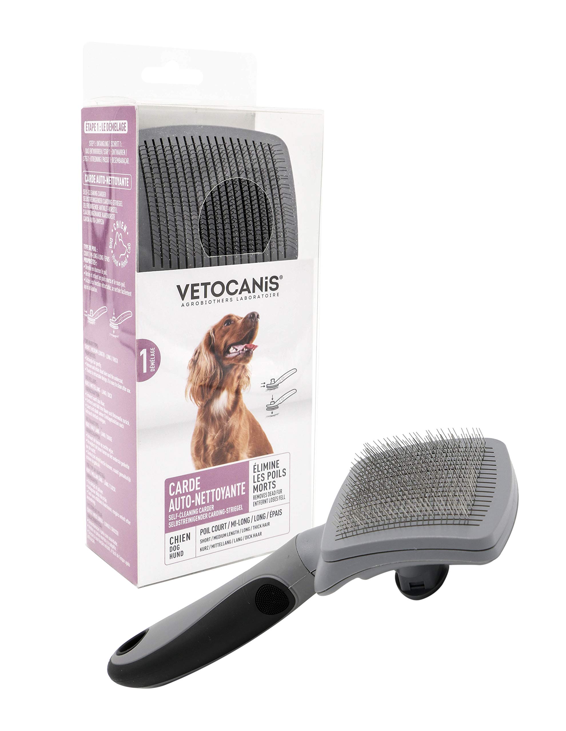 Vetocanis Retractable and Self-Cleaning Grooming Brush for Dogs, 0.2 kg