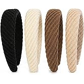 Headbands for Women, 4 PCS Wide & Thick Knitted Hair Band, Cute Fashion Non Slip Hairband,Comfortable Fabric Hair Accessories for Girls Washing Face Makeup Create A High Cranial Crest ( Neutral )