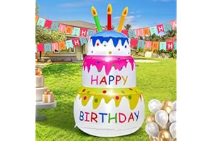 SHDEJTG 4FT Inflatable Happy Birthday Cake Decorations, Birthday Cake Blow up Outdoor Yard Decorations for Halloween Birthday Party Indoor Home Celebration Garden Lawn