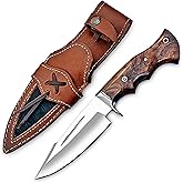 WARIVO KNIFE Handmade D2 Steel Hunting Knife with Leather Sheath – EDC Fixed Blade Bushcraft Tool with Wood Handle – 10” Skinning Blade for Hunting, Skinning, Camping, and Outdoor Use (NA-CHATAN-2)