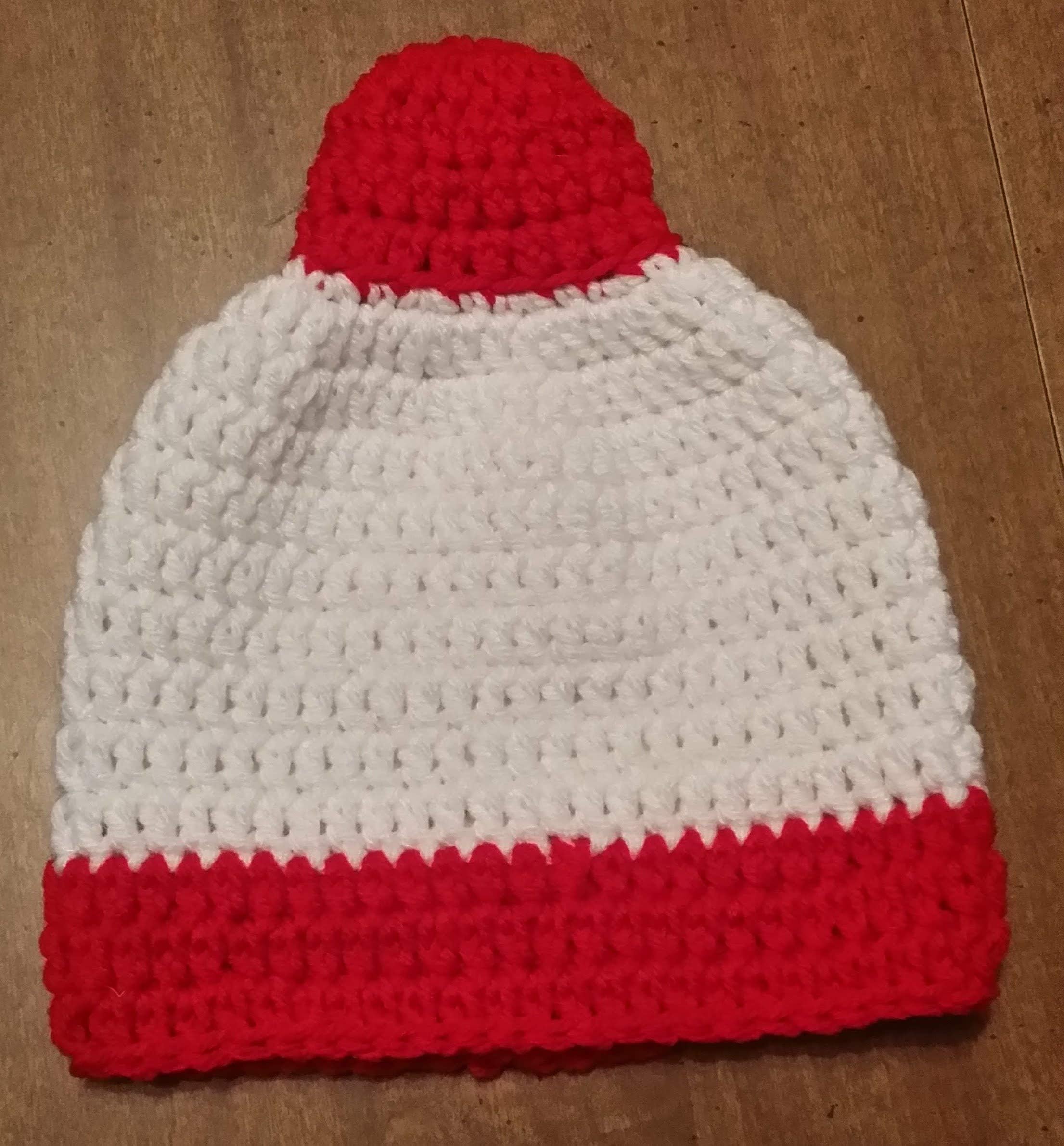Hand Crocheted Toddler Fishing Bobber Beanie Hat red and white