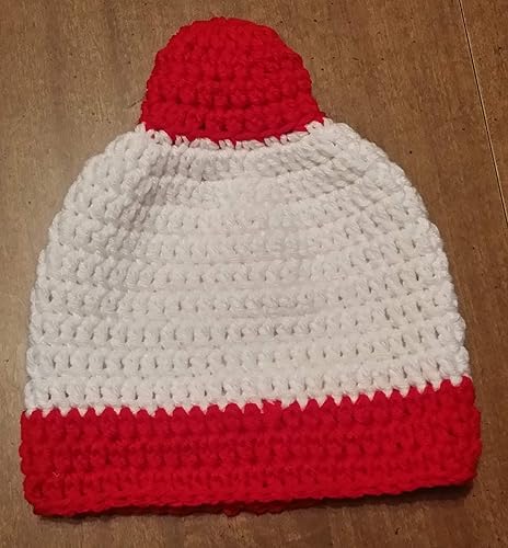 red and white beanie hat