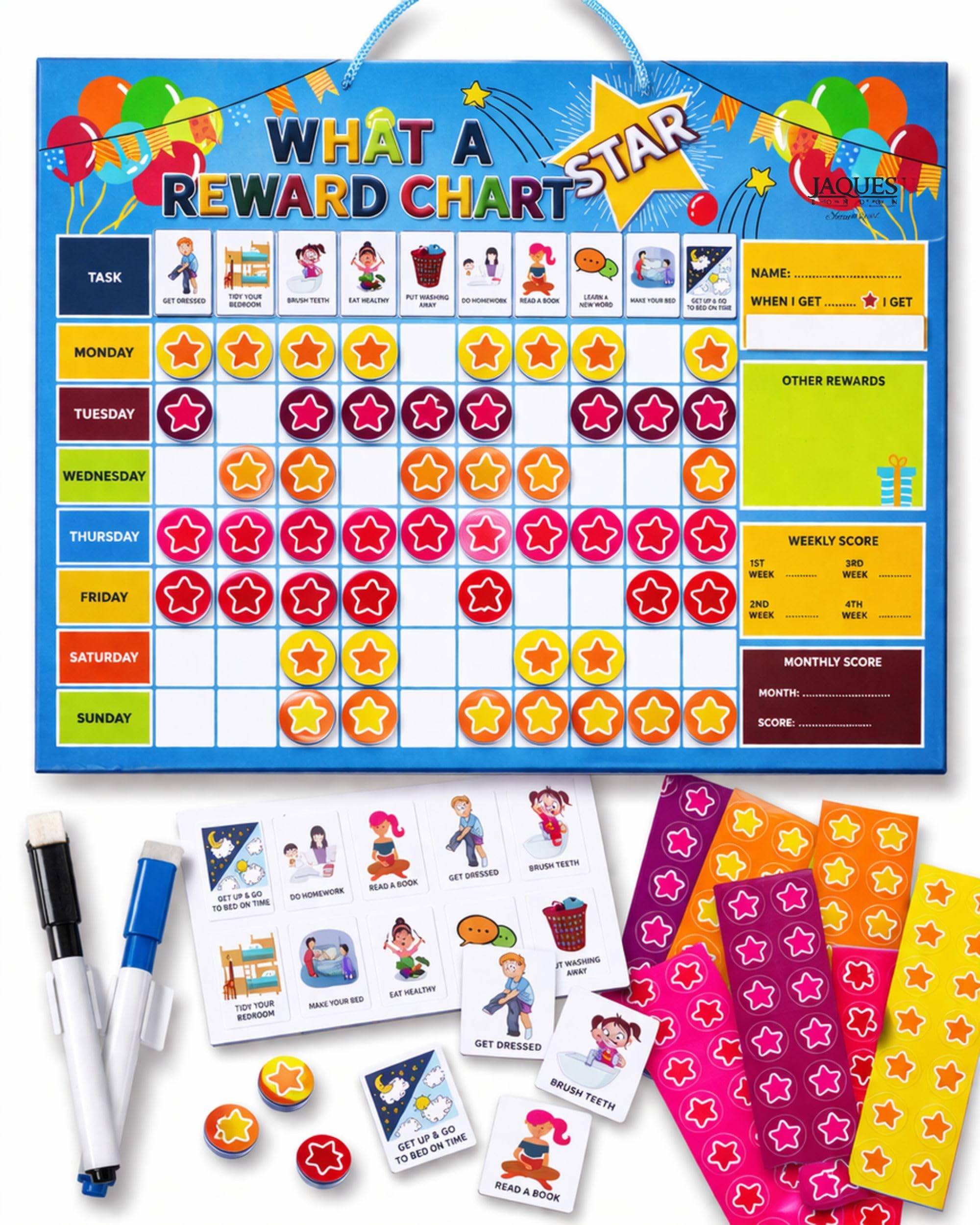 Jaques of London Reusable Toddler Reward Charts for Children Behaviour | Star Chart with Magnetic Reward Stickers for Kids Aged 3+ | Educational Toys Since 1795