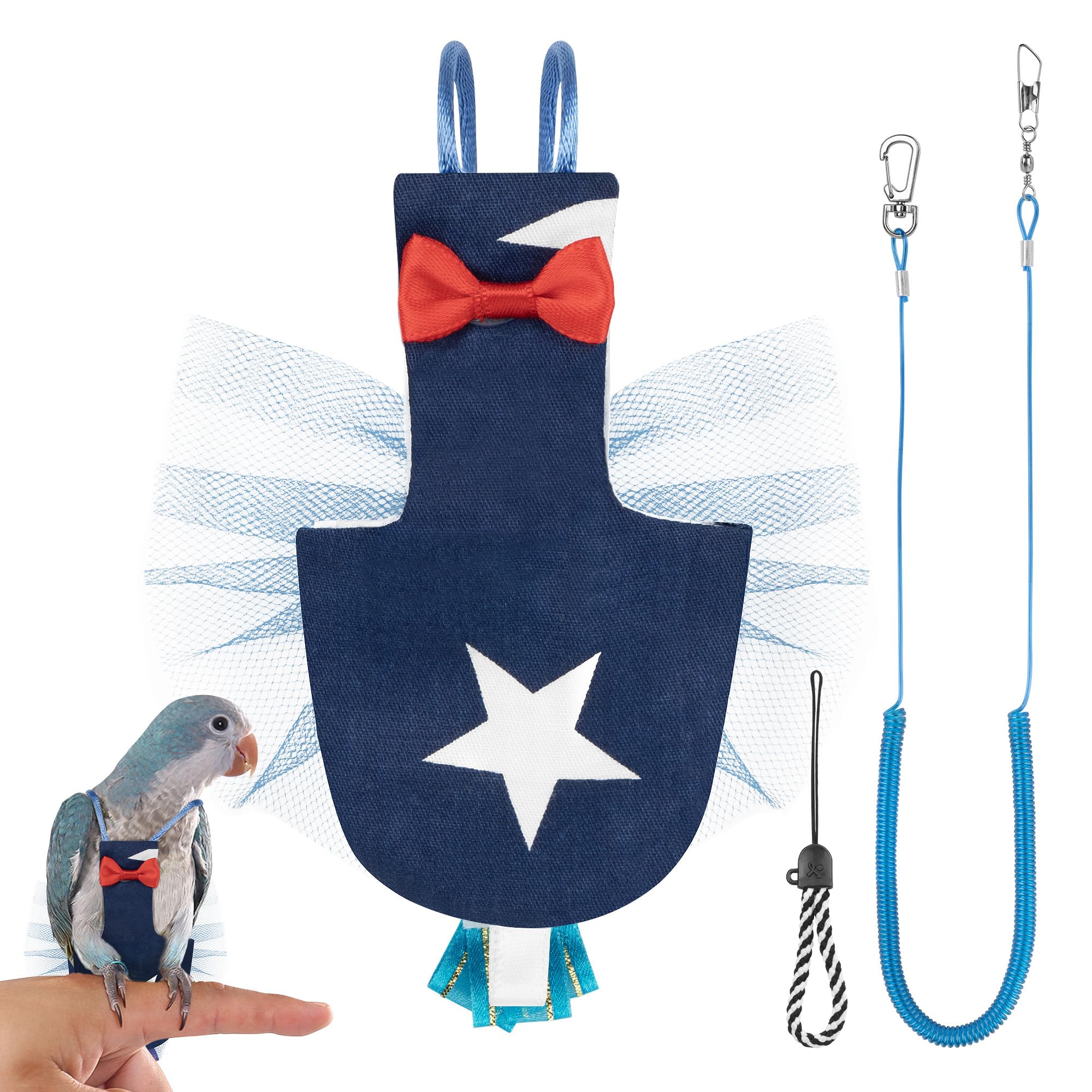 CAIRIAC Adjustable Parrot Diaper, Clothes for Birds, Flight Suit with Elastic Training Rope (Dark Blue, 1PCS)