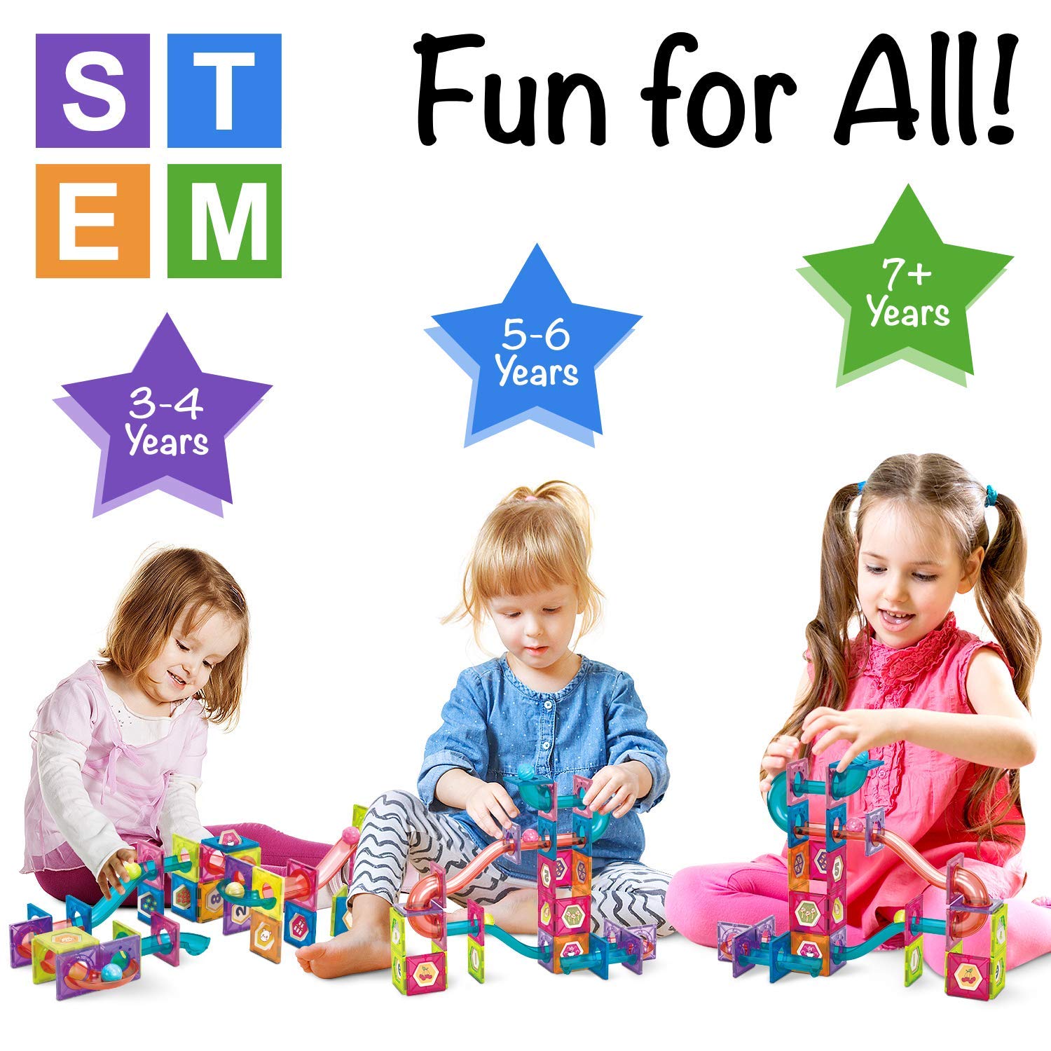 Marble Run for Kids Ages 3-8 Years Old - 3D Magnetic Building Tiles for Boys and Girls - Magnetic Marble Run Educational Toy Steam Learning Maze - Race Track Toy Construction Kit