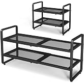 Expandable Metal Shoe Rack for Closet, Entryway &amp; Garage, 2-Tier, Black | Adjustable Height for Boots, Stackable Design, Dense Mesh Shelves for Heels, Fits Small Spaces, Apartments and Rentals