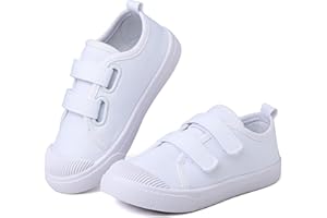Chaoslook Boy's Girl's Kids White Canvas Shoes for Kids Slip-On Lightweight Sneakers Casual Skin-Friendly Walking Running Sho