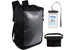 Sunnylon Dry Bag Backpack,25L Dry bags waterproof Kayaking, Waterproof bag with Waist Pouch and Phone Case,Waterproof Backpack Marine dry bag for Kayaking, Beach, Rafting, Boating (Black)