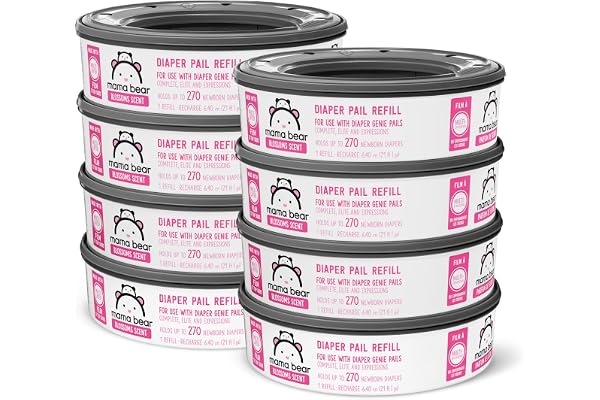 Amazon Brand - Mama Bear Blossoms Scented Diaper Pail Refills for Diaper Genie Pails, 2160 Count (8 Packs of 270 Count)