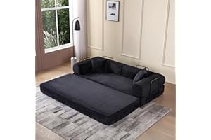 ZEIINPA Comfy Convertible Folding Mattress Couch, Floor Sofa Bed with Fixed-Shape Frame, Corduroy Floor Sofa with Armrest, Floor Sofa Lounge Couch for Living Room Bedroom Lounge Studio,Dark Black