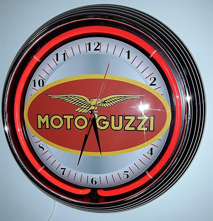 NEONUHR NEON CLOCK MOTO GUZZI SIGN GARAGE WANDUHR BELEUCHTET MIT ROTEN
