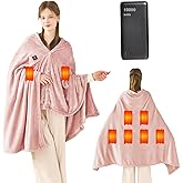 MAXEVE Heated Blanket Cordless Electric Wearable Blanket with 10000mAh Power Bank, USB Heating Throw Blanket, Fleece Throws Women Men Heating Hoodie for Indoor Outdoor, Camping Machine Washable, Pink