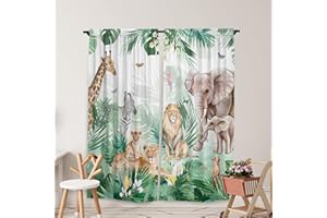Yilinata Jungle Animals Window Curtains for Kids Boys Girls Palm Trees Afican Safari Curtain for Baby Living Room Bedroom Nursery Toddler Home Rod Pocket Drapes Decor Durable Fabric 84 in x 84 in