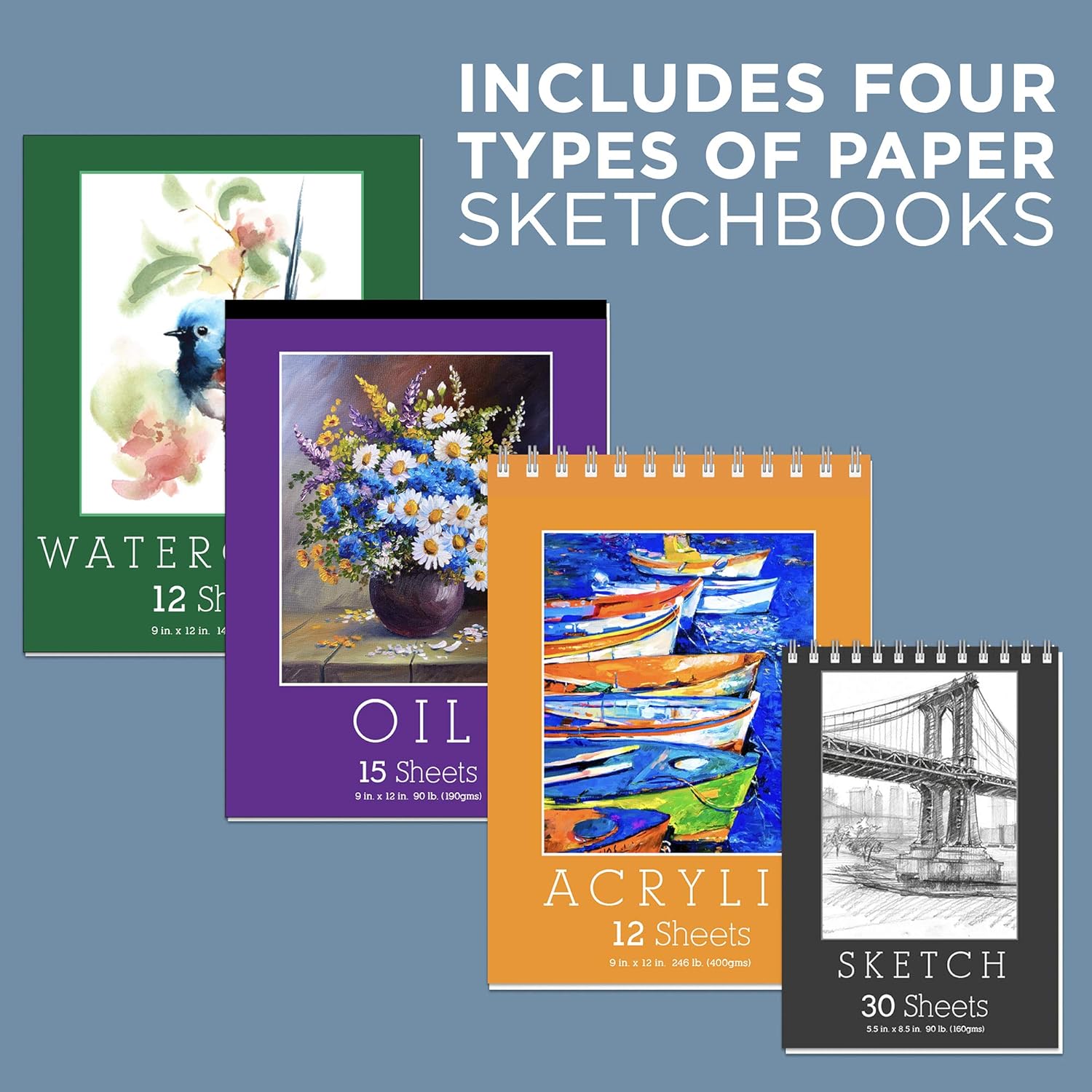 Jumbl Deluxe 131-Piece Painting Kit, Professional Artistic Set w/ 72 Oil, Acrylic & Watercolor Paints, Color Wheel & Palette, Wooden Desk & Standing Easel, 8 Canvases, 4 Sketch Books & 4 Brush Sets