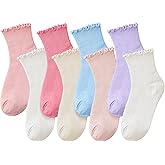 Simlakey 8 Pairs Women's Ruffle Socks Ankle Boot Socks - Casual Cute Ankle Breathable Knit Cotton Soft Frilly for Women