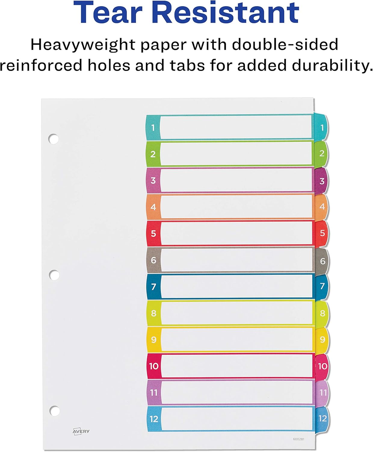 Avery 12 Tab Dividers for 3 Ring Binders, Customizable Table of Contents, Multicolor Tabs, 1 Set (11843) : Office Products