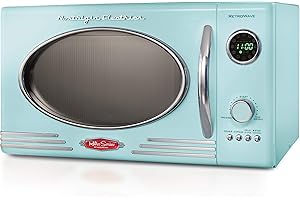 Nostalgia RMO4AQ Retro 800-Watt Countertop Microwave Oven, 0.9 cu. ft, Aqua