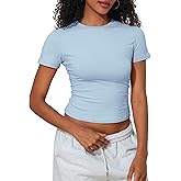 kayamiya Women's Basic Short Sleeve Cotton Shirts Slim Fit Crewneck Summer Trendy Y2k Baby Tee Crop Tops
