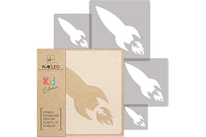 NAKLEO 5 pcs Reusable Plastic Stencils - Rocket Space Skyrocket - 13.4" to 3.5" - Pattern Children Kids Painting Template Room Decor - Craft DIY Wall Furniture