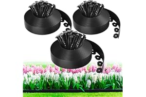 MIXC 100ft,1.5in Tall Landscape Edging Kit with 150 Spikes, No-Dig Flexible Plastic Edge Border for Landscaping, Lawn, Garden, Flower Beds, Yard, Paver, Playground, Fence, Pathway, Black,3pack, 33ft Each