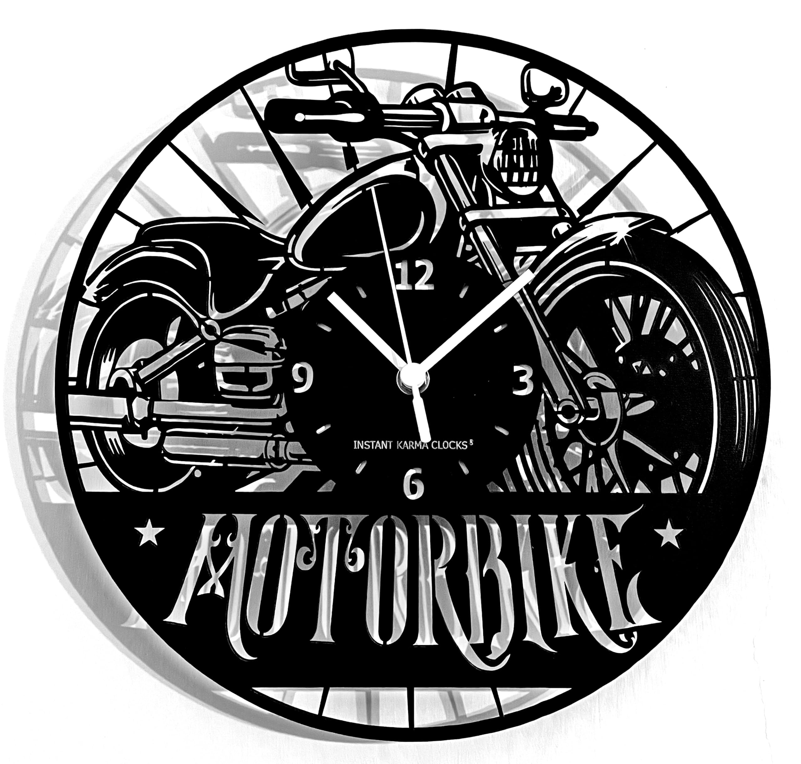 Instant Karma Clocks Wall Clock ➤ Motorcycle Motorbike Road Rider Classic Garage Retro Design