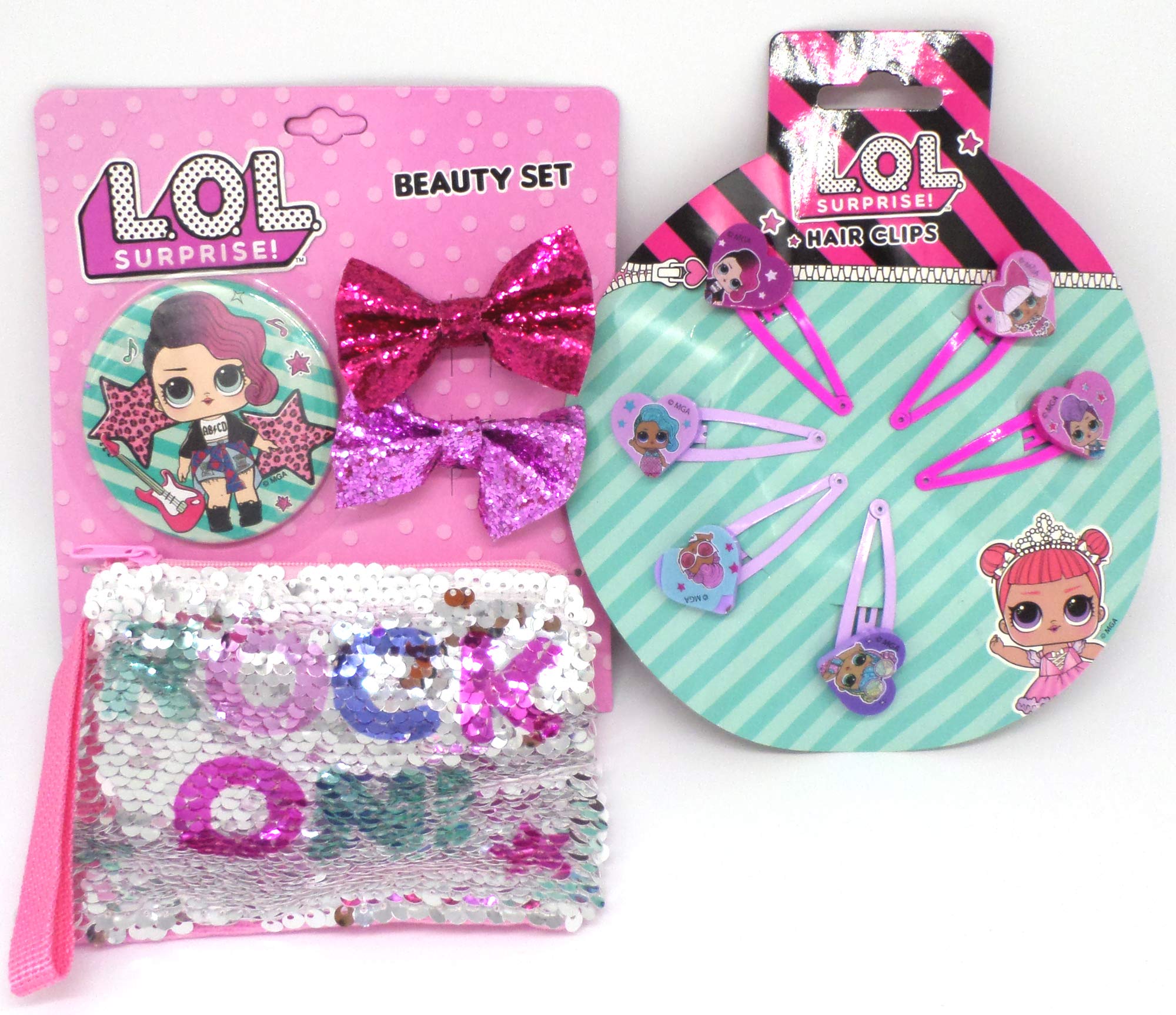 TLD L.O.L. Surprise Mirror + Sequin Purse + 2 Bows + 6 Hair Clips - Gift Bundle