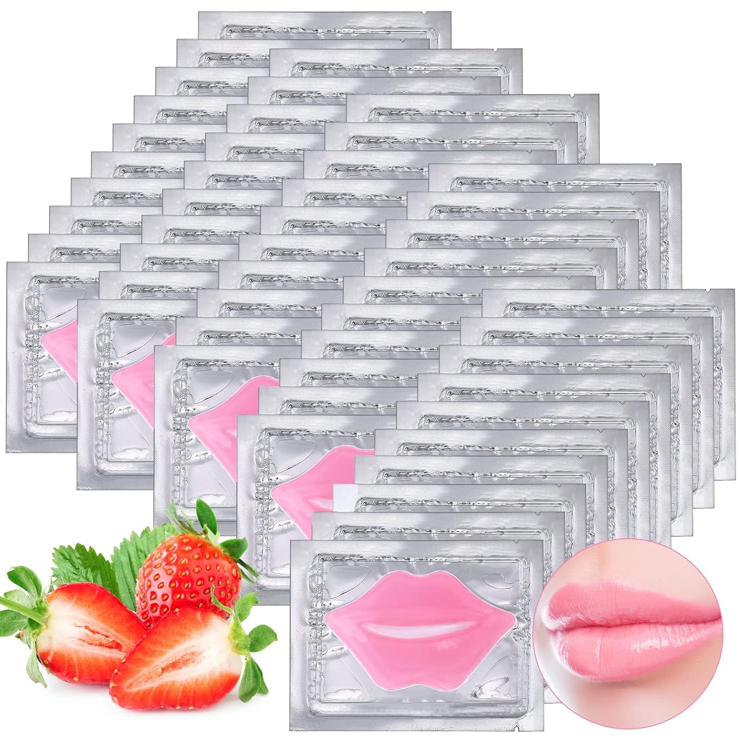 ausurme 25PCS Lip Mask Sheet,Collagen Crystal Lip Masks,Pink Lip Care Pads Mask for Moisturizing Nourishing,Anti-Aging & Anti-Wrinkle,Lip Gel Patches Pads for Dry Lip,Remove Dead Skin