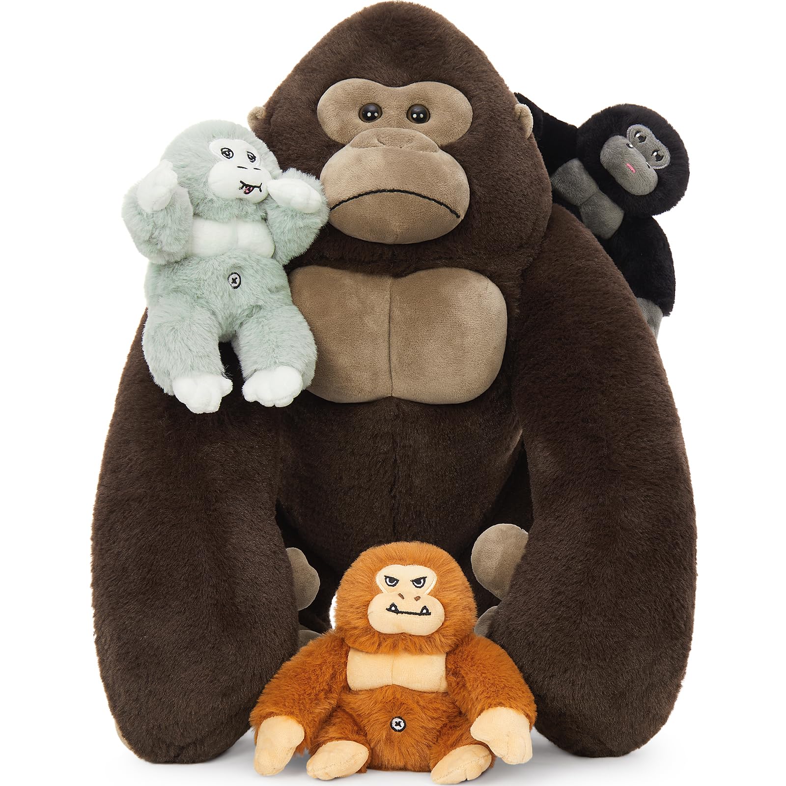 Photo 1 of MaoGoLan 4Pcs Giant Gorilla Stuffed Animals -19.6" Large Brown Gorilla Plush with 3 Babies Stuffed Gorilla Inside, Soft and Cuddly Companion Plush Toy Gifts for Kids,Children,Boys,Girls