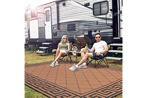 LUCKWIND Outdoor Rug for Patio, 9x12 FT Large Reversible RV Camping Rug, Plastic Straw Rug for Patio Outside Garden Pool Beach Deck Porch Balcony Picnic, Waterproof & Portable, Brown