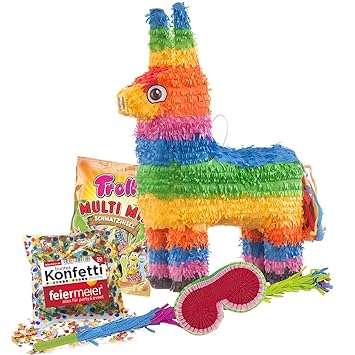 Pinata-Set: Pinata buntes Lama + Maske + Trolli Süßigkeiten-Füllung + Konfetti - Kindergeburtstag