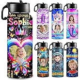 Personalized Water Bottles for Kids, Custom Water Cups with Name and Photo, 18 oz, Insulated Stainless Steel Water Bottle with Straw, Customize Back to School Gifts for Girls Boys