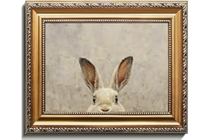Uniro Vintage Gold Framed Wall Art, Easter Bunny Wall Art Decor, Neutral Rabbit Canvas Oil Painting Poster for Rustic Easter Décor, Vintage Home Decor Animals Artwork Prints Wall Decor for Kids Room, Living Room, Bedroom or Festive Spaces - 9x12inch