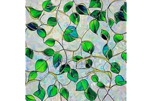 SOMWISE Window Privacy Film Stained Glass Decorative Static Cling Window Tint Sticker for Home Room Bathroom Glass Door Car Decor Rainbow Vinyl Renter Friendly one Way,17.5 * 78.5,Blue&Green Vine
