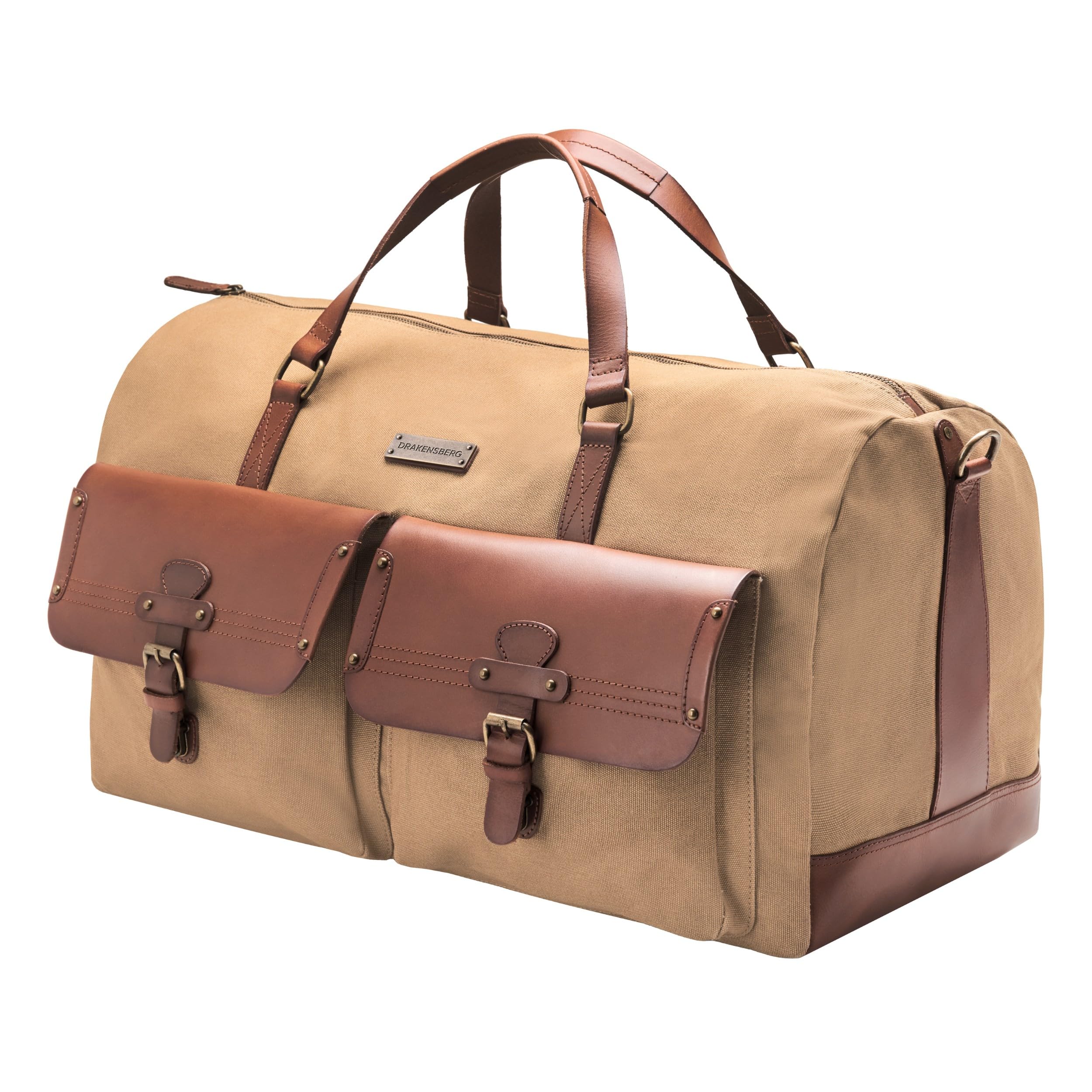DRAKENSBERG Kimberley Long Weekender, travel bag, hodall, carry-all, canvas leather bag, vintage, explorer,safari, sand brown