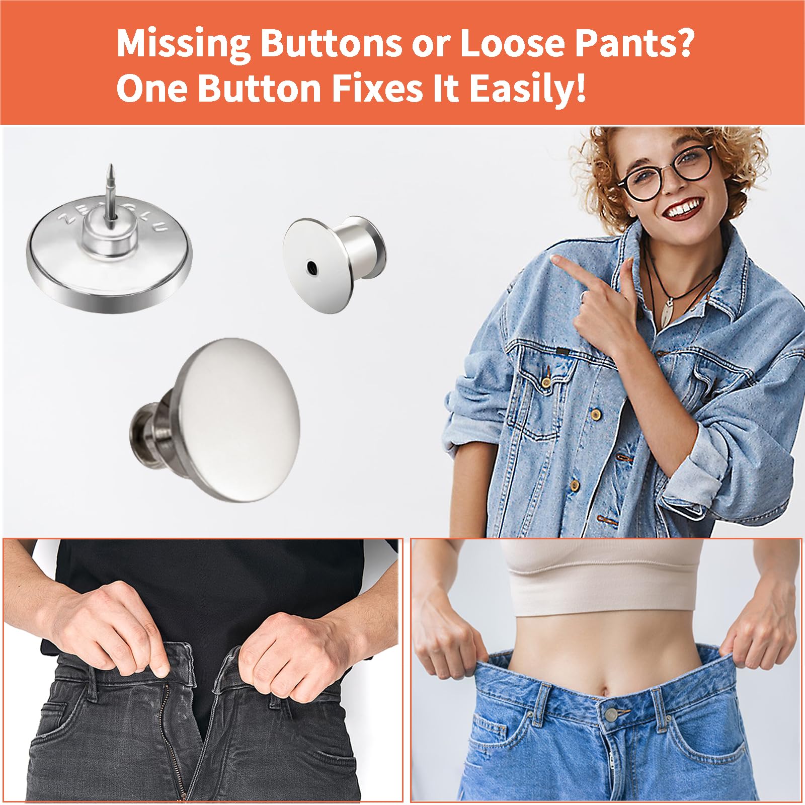 ZENGLU 8 Sets Jean Buttons pins No Sew Instant 17mm Replacement Button Adjustable Pants Buttons Kit