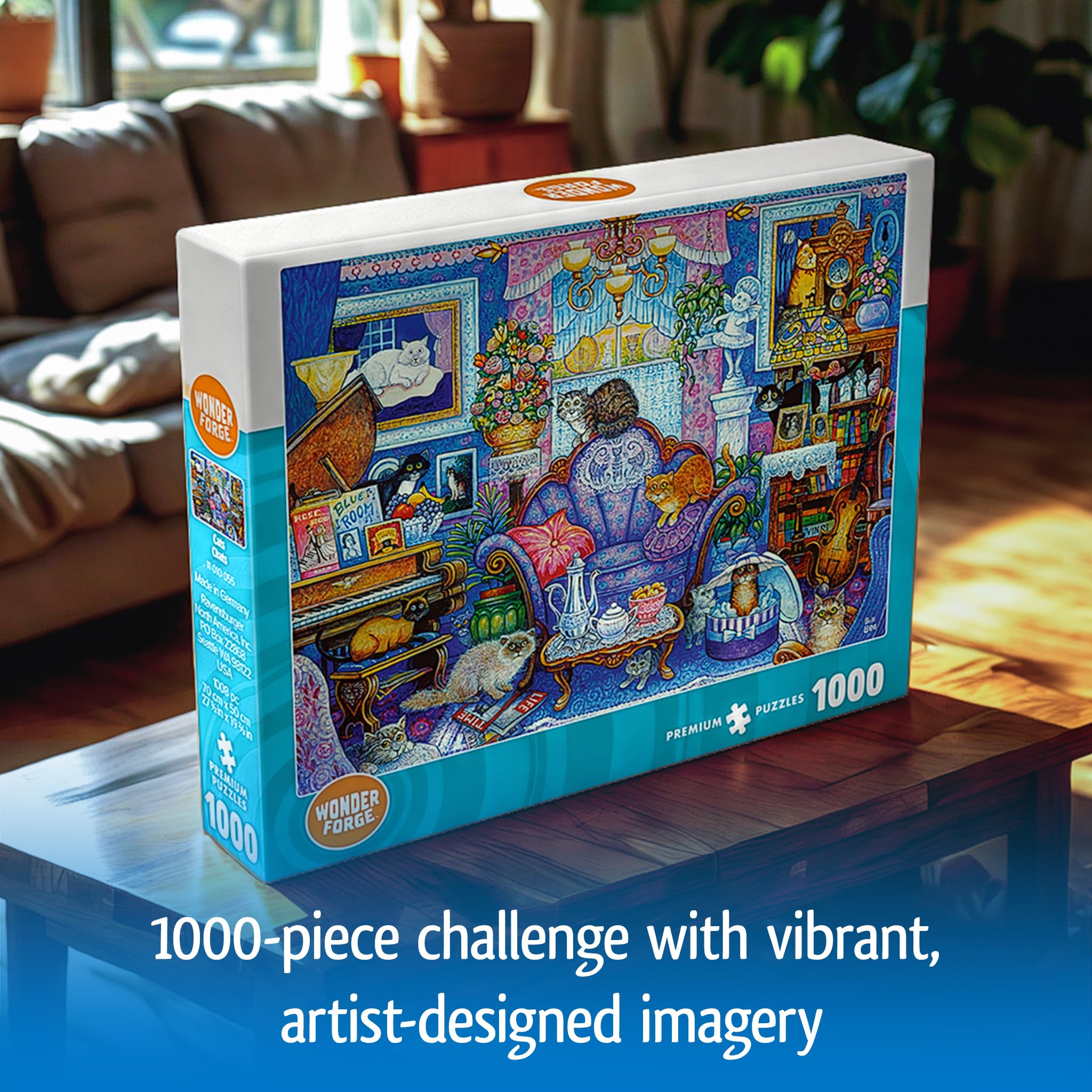 Wonder Forge Cats in The Blue Room 1000 Piece Jigsaw Puzzle for Adults | Unique, Perfectly-Fitting Pieces | Fun, Vibrant Imagery | Amazon Exclusive