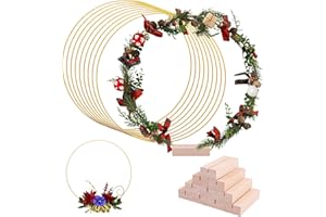AOBOPLE 10 Pack 8 Inch Large Metal Floral Hoops, Metal Floral Hoop Centerpiece with 10 PCS Wood Place Card Holders, Wreath Ma