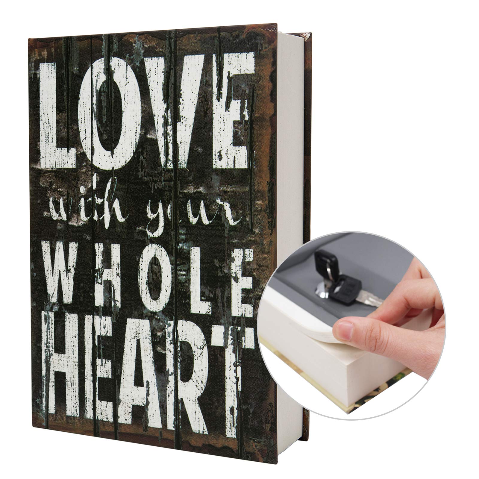 Genuine Paper Transfer Book Safe for Jewellery, and , Hollow with Hidden Compartment, Key and Combination Lock (Keys, Love)