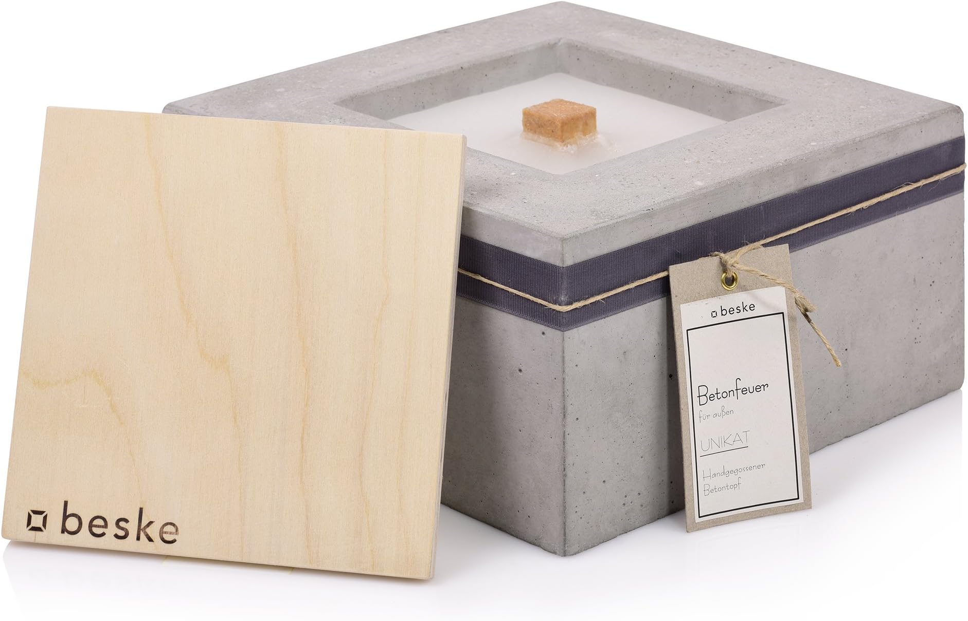 beske - Manufaktur Concrete Fire with 'Permanent Wick' | Size 24 x 24 x 13 cm | Candle | Garden Torch | 100% Handmade in Germany